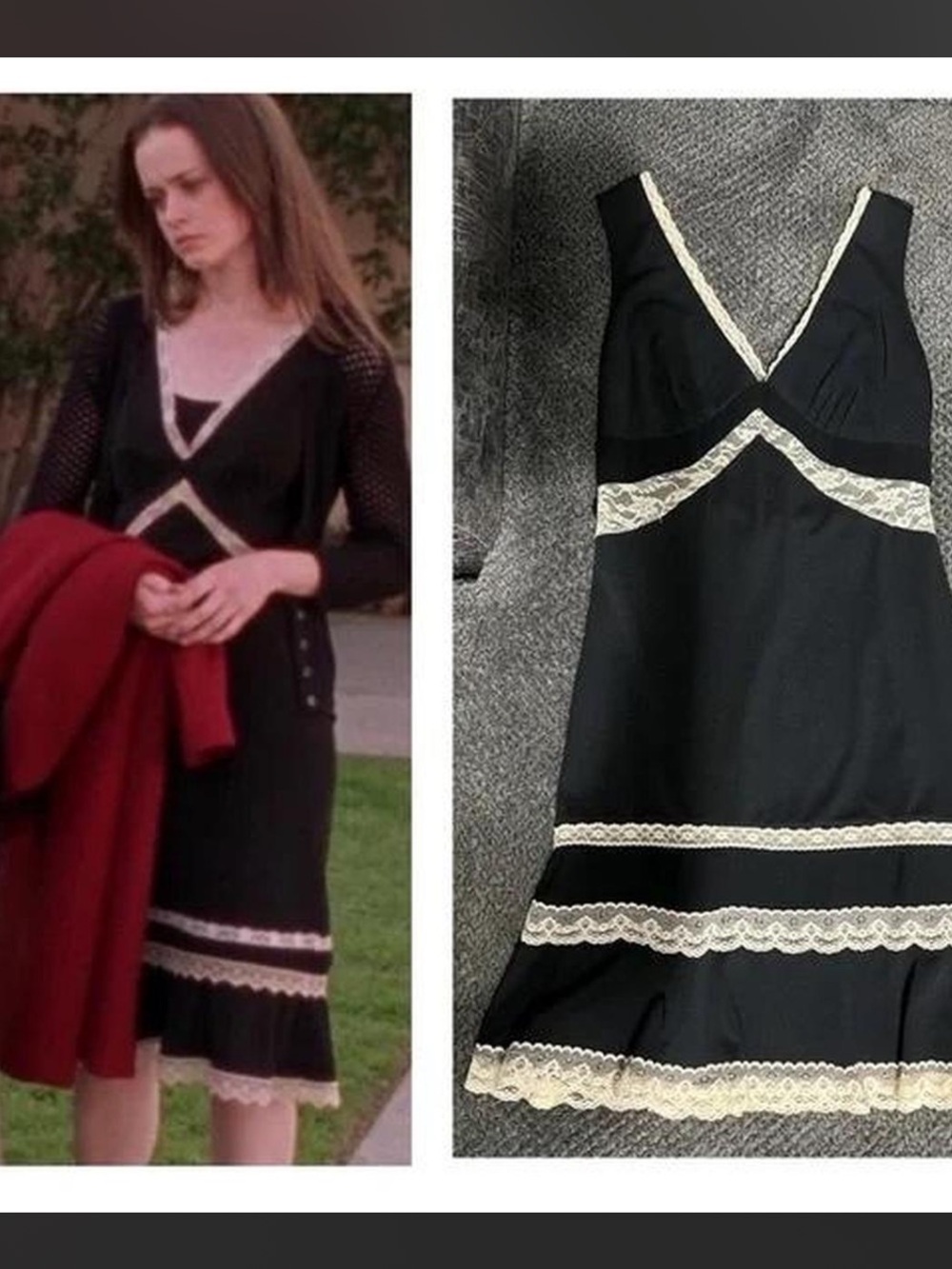 Express Black Slip Dress with Cream Lace Trim